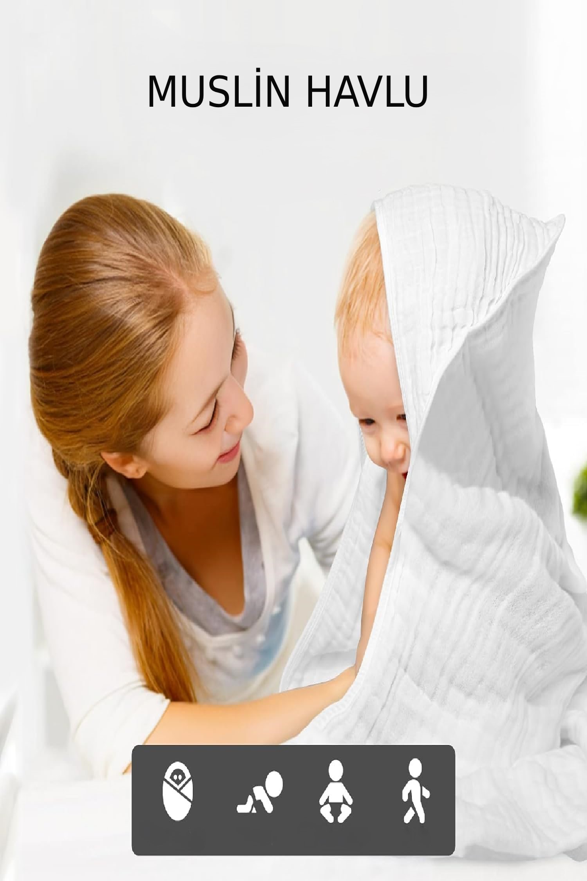 4 Katlı Müslin Bebek Havlusu – %100 Pamuk, Yumuşak ve Emici, Banyo & Plaj Kullanımına Uygun