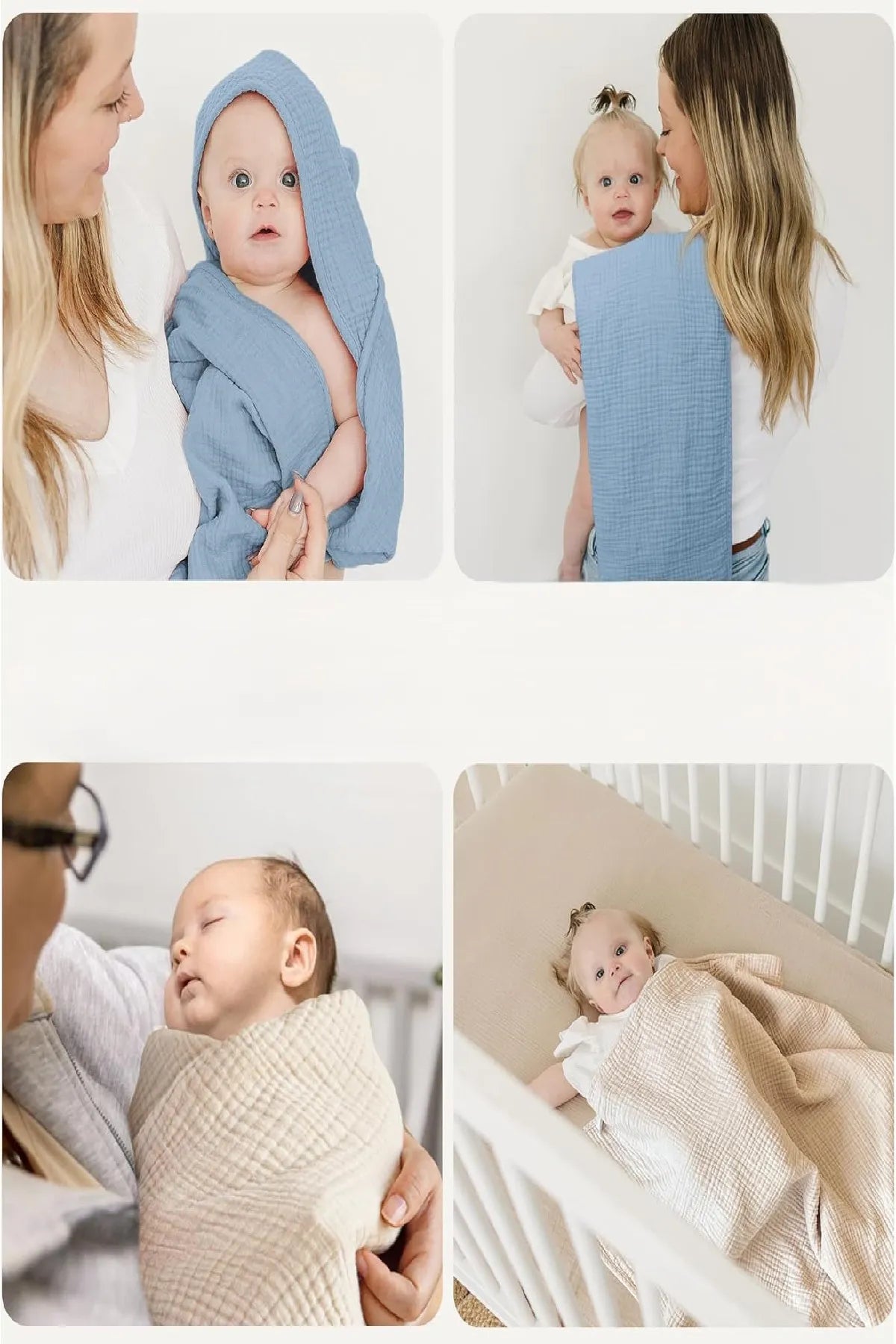 4 Katlı Müslin Bebek Havlusu – %100 Pamuk, Yumuşak ve Emici, Banyo & Plaj Kullanımına Uygun