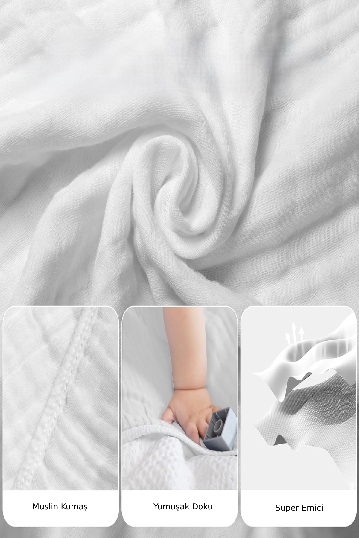 4 Katlı Müslin Bebek Havlusu – %100 Pamuk, Yumuşak ve Emici, Banyo & Plaj Kullanımına Uygun